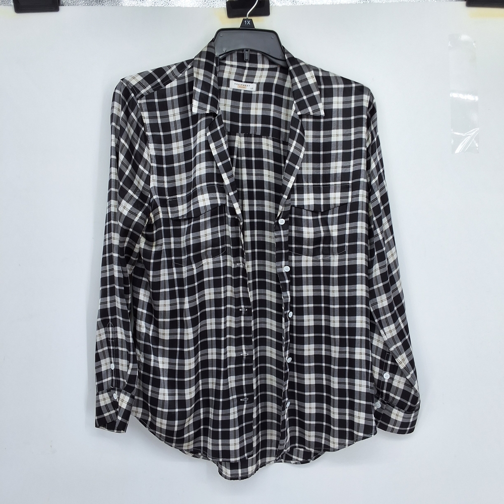 Equipment Large Silk Black and White Checkered Shirt